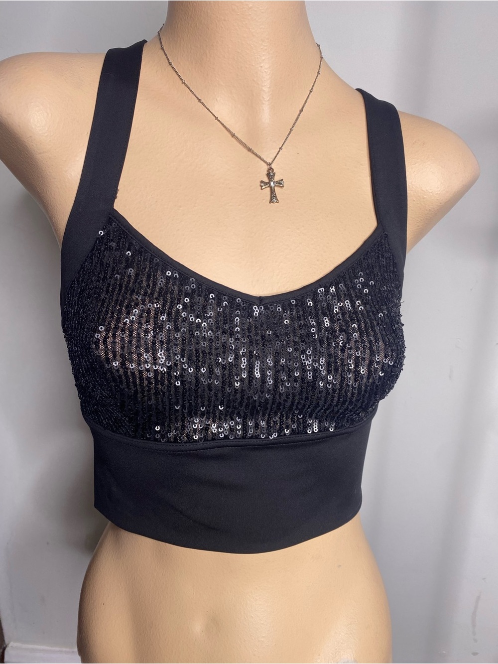 Tristan Black Sequin Crop Top